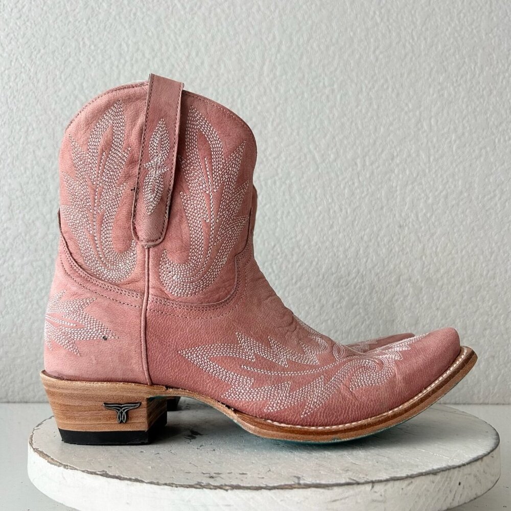 Pink Ankle Boots with Embroidered Design - Picture 3 of 16